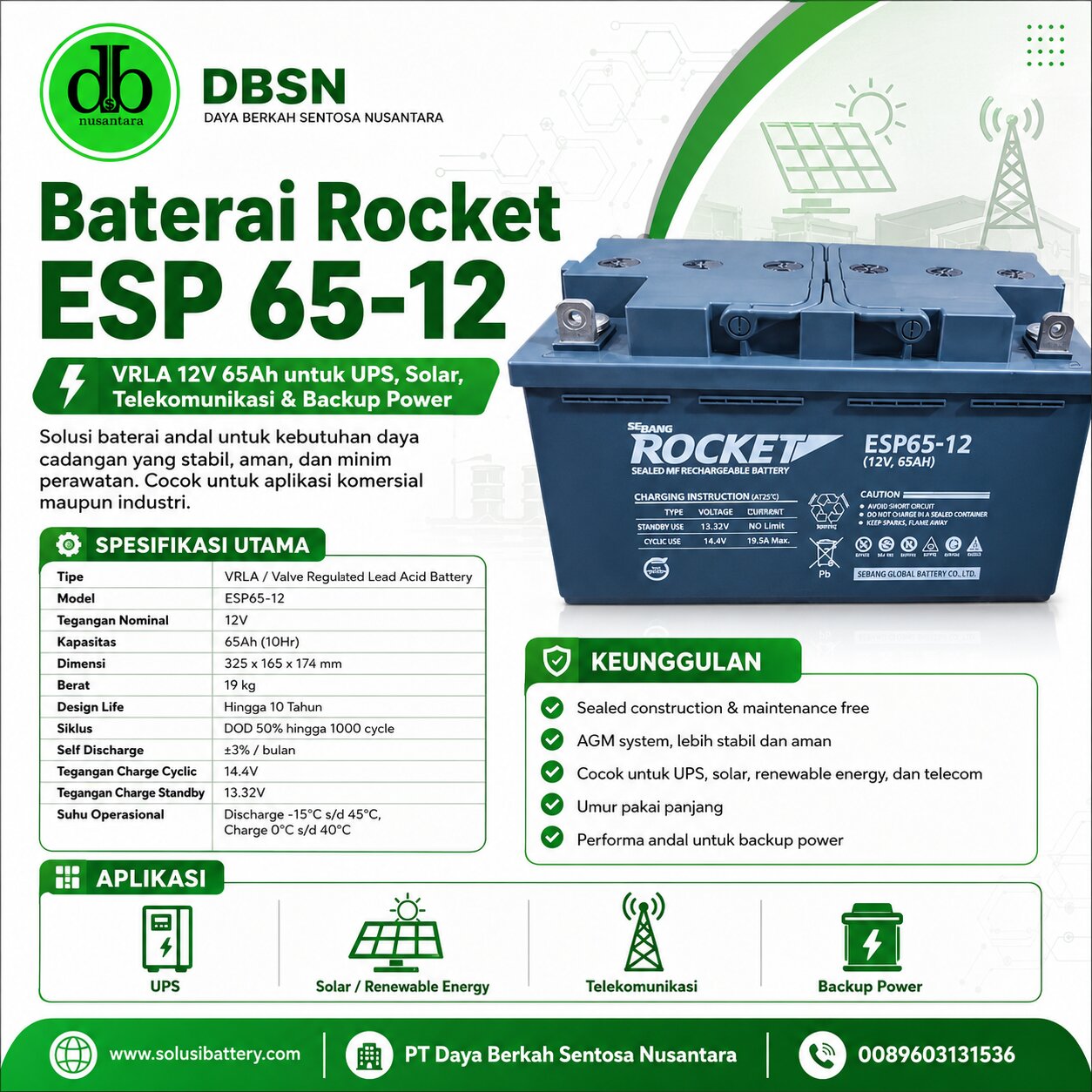 baterai ups rocket esp 65 12 | produk korea baterai ups rocket esp 65 12 | produk korea