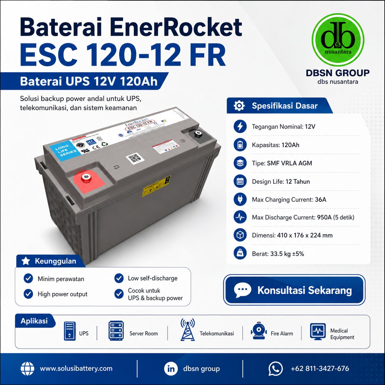 baterai ups enerrocket esc 120 12 fr 12v 120ah untuk backup power andal baterai ups enerrocket esc 120 12 fr 12v 120ah untuk backup power andal
