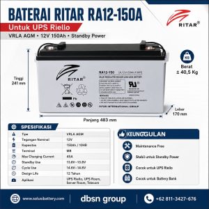 baterai ritar ra12 150a 12v 150ah cocok untuk ups dan sistem backup