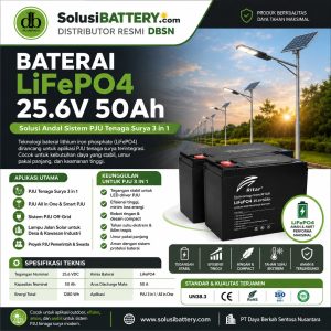 baterai lithium lifepo4 25,6 vdc 50 ah untuk aplikasi pju tenaga surya
