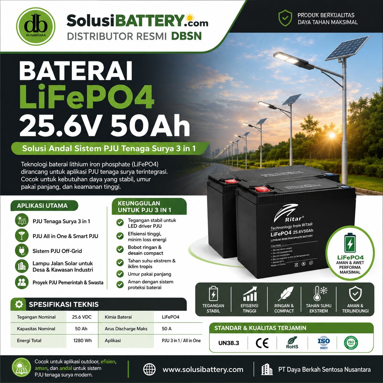 baterai lithium lifepo4 25,6 vdc 50 ah untuk aplikasi pju tenaga surya baterai lithium lifepo4 25,6 vdc 50 ah untuk aplikasi pju tenaga surya