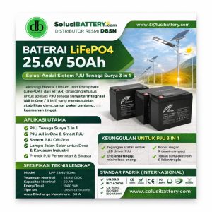 baterai lithium lifepo4 25,6 vdc 50 ah untuk aplikasi pju tenaga surya