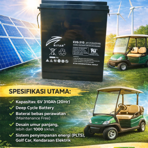 baterai ritar ev 6 310 (6v 310ah): solusi deep cycle andal pengganti trojan l16 gac