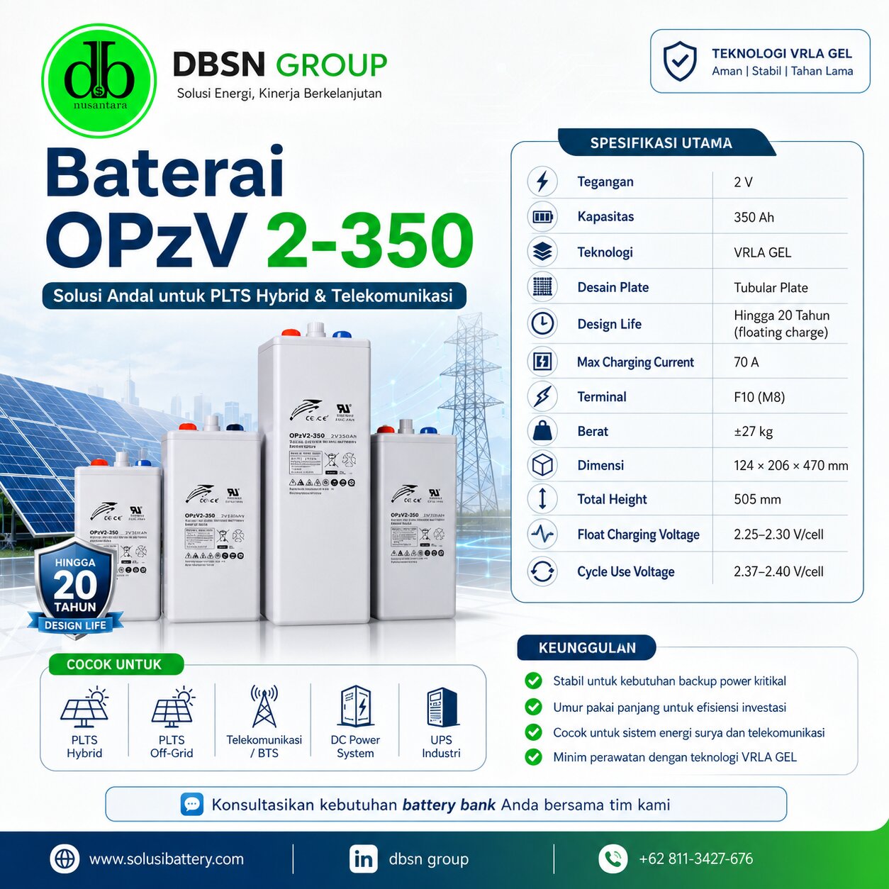 baterai opzv2 350 2v 350ah: solusi vrla gel tubular plate untuk backup power industri baterai opzv2 350 2v 350ah: solusi vrla gel tubular plate untuk backup power industri