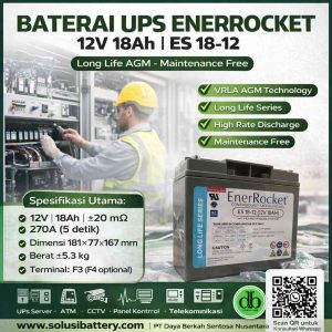 enerrocket es 18 12 – baterai ups 12v 18ah long life agm untuk sistem backup daya profesional