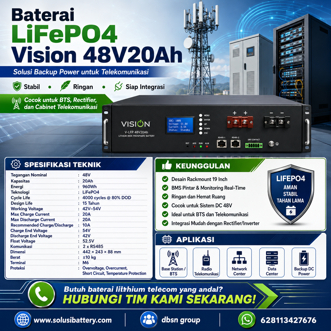 baterai lifepo4 48 vdc 20 ah dan mengapa banyak digunakan di telekomunikasi? baterai lifepo4 48 vdc 20 ah dan mengapa banyak digunakan di telekomunikasi?