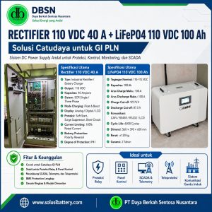 rectifier 110 vdc 40 ampere dan baterai lifepo4 110 vdc 100ah untuk gardu induk pln