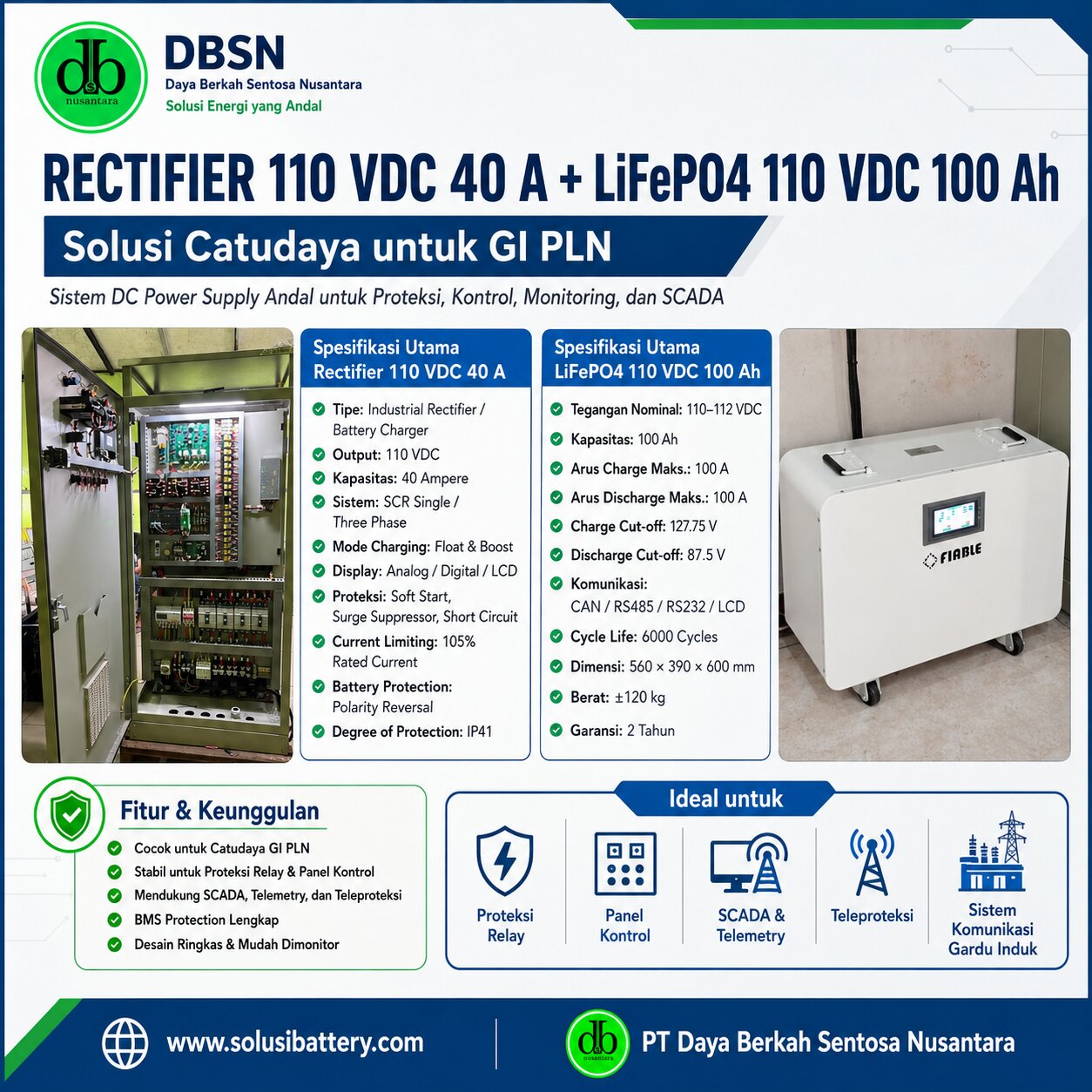 rectifier 110 vdc 40 ampere dan baterai lifepo4 110 vdc 100ah untuk gardu induk pln rectifier 110 vdc 40 ampere dan baterai lifepo4 110 vdc 100ah untuk gardu induk pln