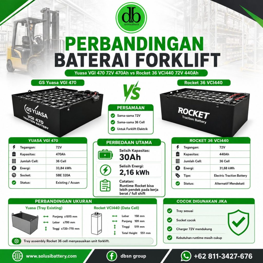 Persamaan Baterai Forklift Yuasa VGI 470 72V 470Ah dengan Rocket 36 VCI440 72V 440Ah 64811860 247f 4dc5 afad 2f0791a5ae9e