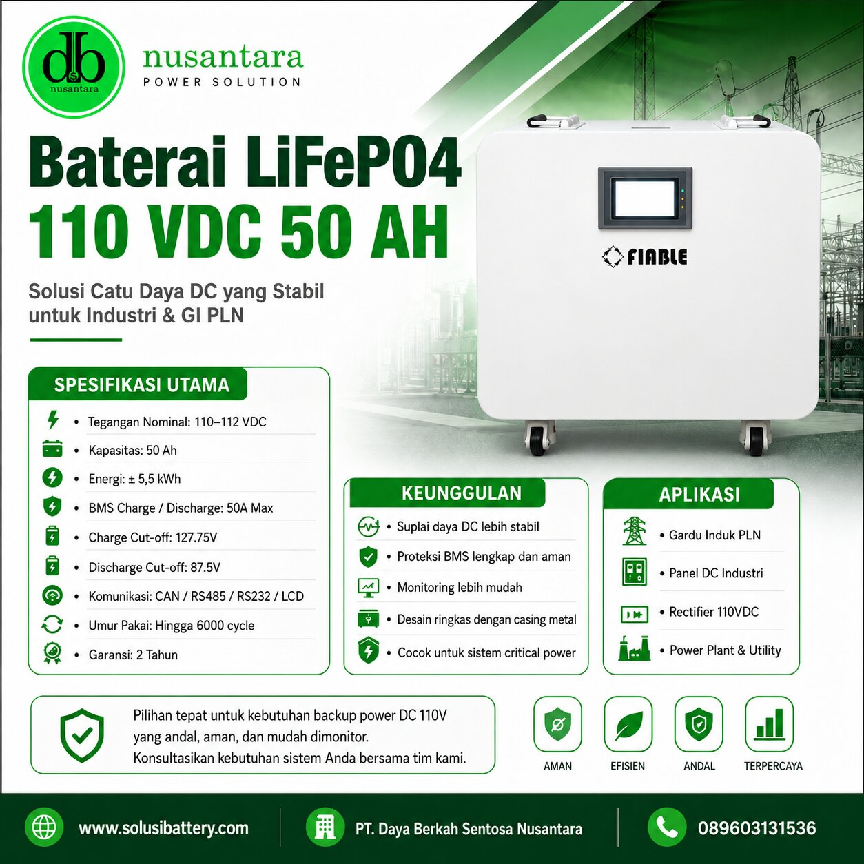 baterai lifepo4 110 vdc 50 ah untuk catu daya gi pln baterai lifepo4 110 vdc 50 ah untuk catu daya gi pln
