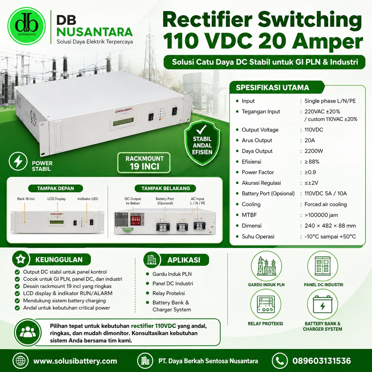 rectifier switching 110 vdc 20 amper untuk gi pln dan industrial rectifier switching 110 vdc 20 amper untuk gi pln dan industrial